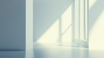 Obraz premium Sunlit minimalist room with large windows casting shadows