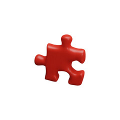 Obraz premium 3D illustration of puzzle piece, red color, cartoon minimalist style.