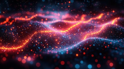 Obraz premium Glowing particles wave, abstract background, digital art, screen
