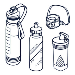Water Bottle Line Art with Different Bottle Shapes