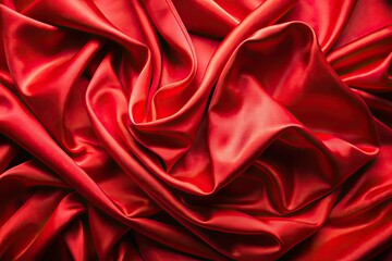 Obraz premium Luxurious Red Fabric Texture, AI Photography, Silk, Satin, Crumpled