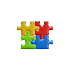 3D colorful jigsaw puzzle pieces connection, vector assembled jigsaw part, problem solving, success strategy, brainstorm