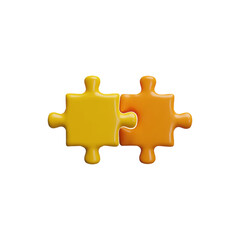 3D yellow and orange jigsaw puzzle two pieces connected, assembly jigsaw part, vector problem solving, success strategy