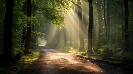 Obraz premium Sunlit Path Through the Forest