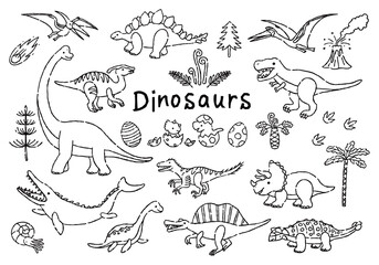 恐竜イラストセット　手描き線画 © fuwari