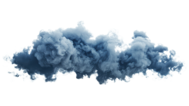 Dense blue smoke cloud on transparent background. Transparent background