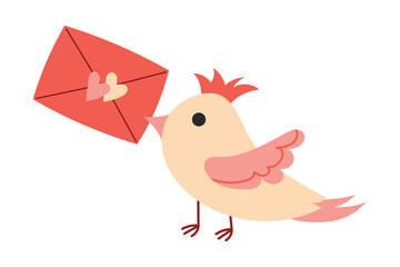 Cute bird with an envelope in its beak. Vector illustration of a bird with a Love Message