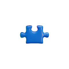 Fototapeta premium Blue puzzle piece 3D cartoon plastic vector icon, abstract jigsaw detail, logic game toy, choice variation connection