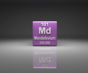 Cube with Mendelevium number 101 periodic table, 3d rendering