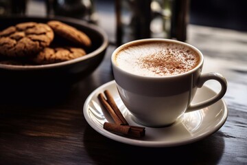 Coffee cup and coffee beans on a wooden table and sack background,Vintage color tone