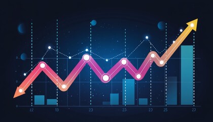 Naklejka premium Financial Chart with Upward Trend, Growth and Success Representation on Dark Background