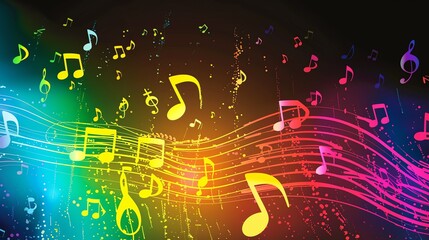 Obraz premium Abstract music background with colorful notes and waves.