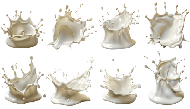 Set of milk splashes isolated on transparent background