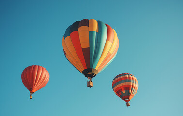 Obraz premium Colorful balloons flying in the sky on a sunny day. Vintage color tone. Retro style.