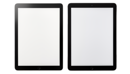 Set of two tablet computers isolated on transparent background