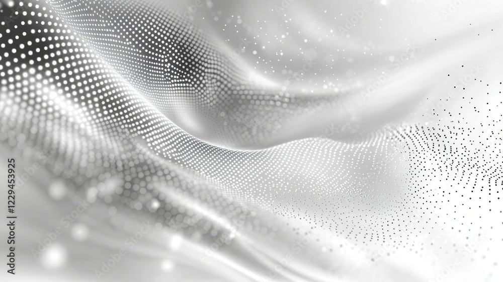 Poster a futuristic background with a white design features big data visualization and a dynamic wave of di