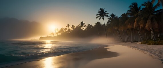 A vivid palm beach view encapsulating serene beauty beneath soft inviting light