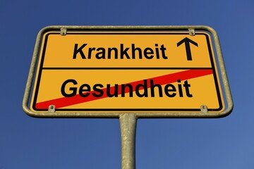 Obraz premium City limit sign, symbolic image for the way from Gesundheit to Krankheit, German for going from healthy to disease