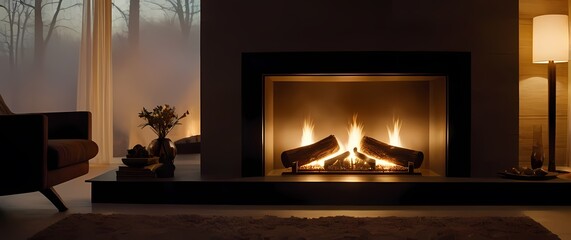 A warm and inviting fireplace built as a central focal point radiating peace and comfort gently