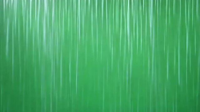 Rain falling, green chroma key background. Rainfall overlay. Rainy water effect, splash animation. Bad weather, storm.