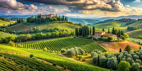Panoramic Chianti, Fattoria di Albola, Tuscany, Italy - AI Photo