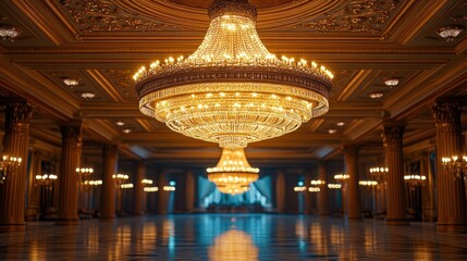 Obraz premium Grand ballroom chandelier, opulent hall, event