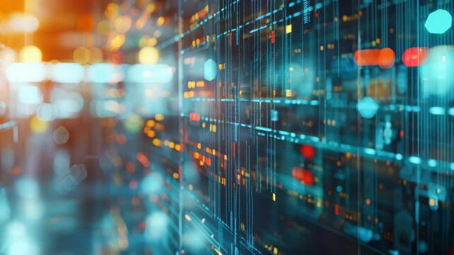 Layered glass displays, futuristic information technology and data concept