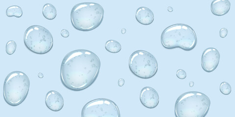 Realistic lotion soap bubbles vector illustration, transparent volume round water or cosmetic gel drops with glares