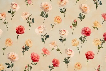 Fototapeta premium Vintage Floral Seamless Pattern: Roses and Blossoms