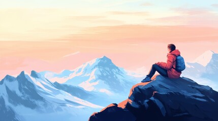 Fototapeta premium Traveler enjoying a scenic mountain view.