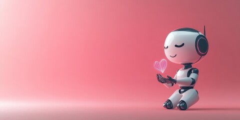 Fototapeta premium Cute robot holding a heart symbol.