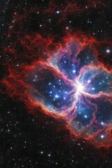 A bright red and blue nebulous formation with swirling patterns and scattered stars, Nebulas, AI generated