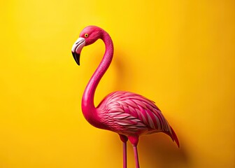 Fototapeta premium Pink Flamingo Against Yellow, Surreal Photography, Abstract Art, Colorful, Pop Art, Minimalist, Artistic, Photography, Conceptual, Modern, Visual, Image, Background, Design, Composition, Art, 
