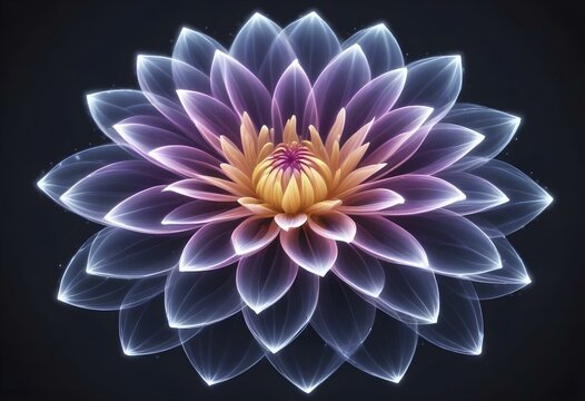 A luminous lotus flower with pink and purple petals in digital art style, AI generated