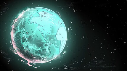 Obraz premium Glowing Earth in Space with Ethereal Aura and Distant Stars, Depicting Cosmic Beauty