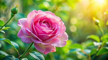 Pink Rose Close-up, Daylight, Green Foliage Background