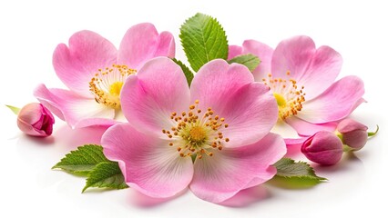 Pink Rosehip Petals, Abstract Floral, Isolated, White Background, Conceptual Photography