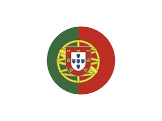 Circular design inspired by the flag of Portugal with green and red sections and coat of arms