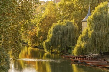 FHölderlinturm in Tübingen on the Neckar, golden autumn in the sunshine