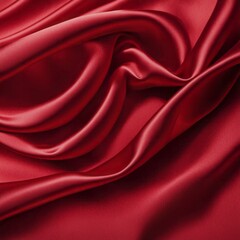 Obraz premium Close-up of red silk fabric with soft folds and a smooth, shiny texture, exuding a sense of luxury, AI generated