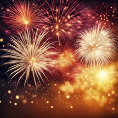 Fototapeta premium Gold and white fireworks illuminating the night sky in a festive display, AI generated