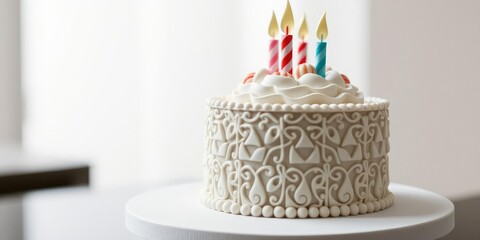 Customizable 3D printed birthday cake with geometric patterns, personalized cakes, generative artificial intelligence, innovative baking