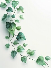 Fototapeta premium Minimalistic green leafy vines on a white background, AI generated