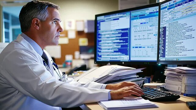 A medical coding specialist efficiently processes healthcare data in a modern office setting.