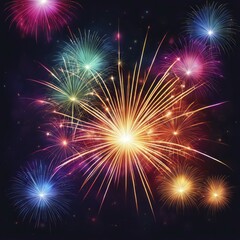 Fototapeta premium A spectacular burst of bright fireworks lighting up the night sky with vibrant colors, AI generated