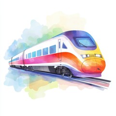 Naklejka premium Watercolor train journey modern railway station digital art urban environment side view travel concept, isolated on white background