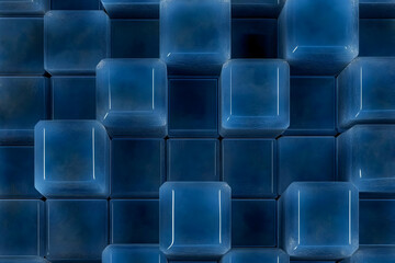 Obraz premium 3D Illustration of Blue Cubes Forms a Geometric Pattern with Subtle Texture and Reflections