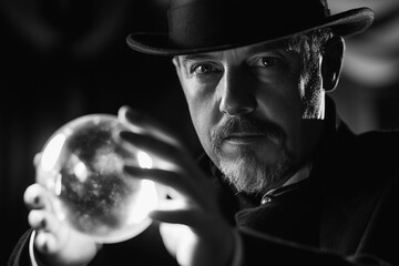 Mystic Seer Performing Divination Prophecy with Enchanting Crystal Ball, Generative AI