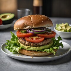 Meat Dishes images The Ultimate Burger Guide: Juicy Recipes, Tips & Tricks for Perfect Burgers A gourmet hamburger on a plate, featuring a sesame seed bun. The burger includes a juicy beef patty, fres