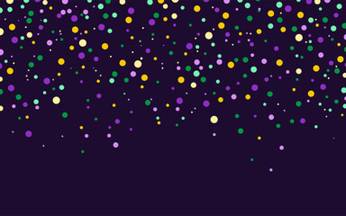 Carnival confetti background vector  illustration, colorful beads isolated on purple  for Mardi Gras festival celebration confetti,  decorations, border, social media, web & print © Rajan